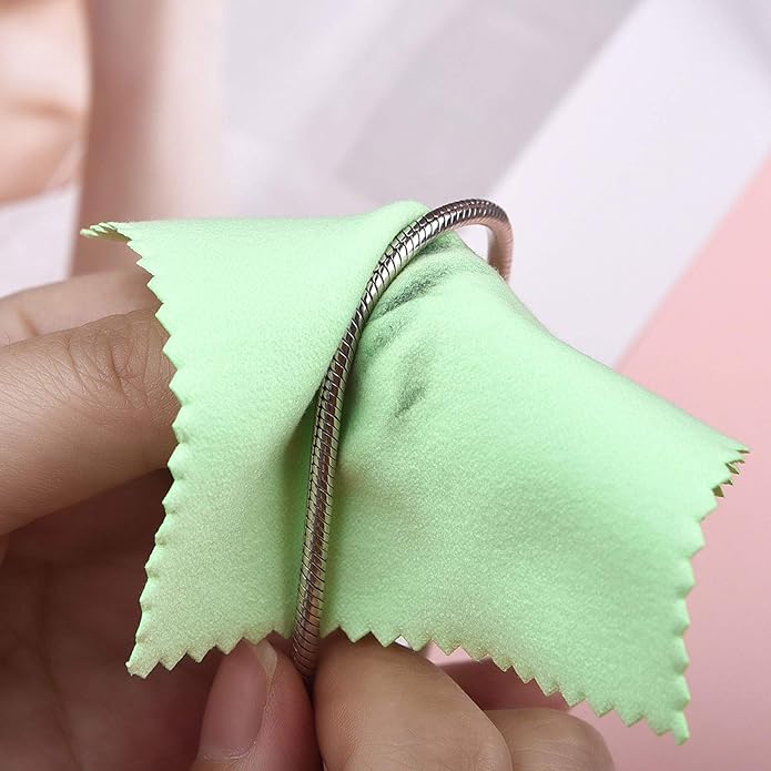 SEVENWELL 50pcs Jewelry Cleaning Cloth Pink Polishing Cloth for Sterling Silver Gold Platinum Small Polish Cloth 8x8cm