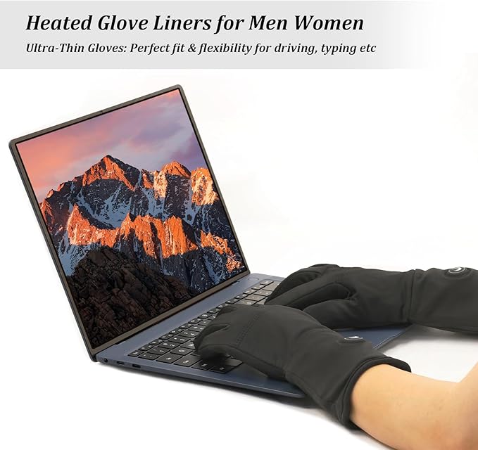Heated Glove Liners for Men Women - Rechargeable Battery-Powered Electric Heating, Thin Flexible Touchscreen Gloves