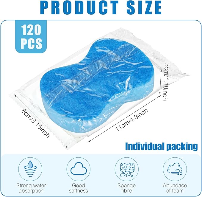Tanlade 120 Pcs Individually Wrapped Sponges Kitchen Bulk Non Scratch Scouring Sponges for Dishes Household Cleaning Travel Apartments Hotel Car (Blue)