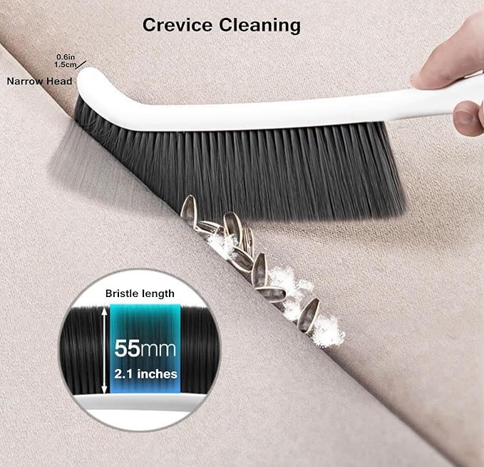 Dust Brush, 14" Narrow Skinny Soft Bristles Hand Whisk Broom, Cleaning Tight Spaces/Bed/Couch/Drafting/Clothes/Upholstery/Art (1)