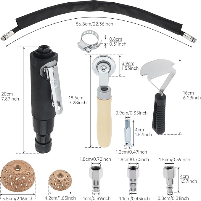 Air Tire Repair Polish Patch Tools, Include 2500rpm Low Speed Air Tire Buffer, Tire Inner Liner Scraper, Patch Roller, Tungsten Steel Buffing Wheel 42mm 55mm