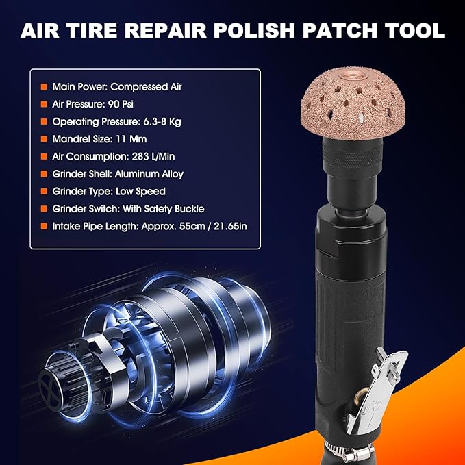 Air Tire Repair Polish Patch Tools, 2500RPM Air Tire Buffer Tire Patch Kit with Tungsten Steel Head for Tire Maintenance Polishing Grinding Repair