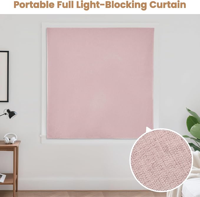 JILROIN Self Adhesive Curtains,100% Blackout Window Cover,No Drilling,Easy to Install,Provides Privacy Protection for Bedrooms (Light Pink - W60 × L60 in)