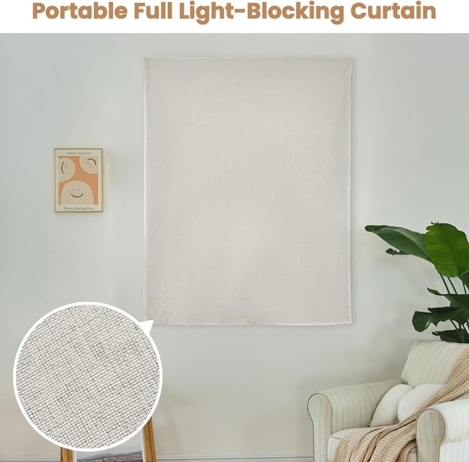 Adhesive Curtain,100% Blackout Curtains, No Drilling, Suitable for Multi-Scenes Privacy Protection (Light Beige - W46 × L60 in)
