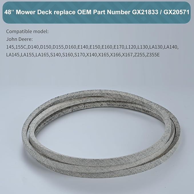 1/2 x 141 Mower Deck Belt GX21833/GX20571, Kevlar Cord Belt for John Deere D140 D150 D160 L120 L130 L145 L155 LA130 LA140 LA145 LA165,S140, S160, S170 S140 Z255 with 48 inch Deck (GX21833)