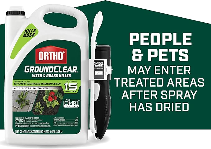 Ortho GroundClear Weed and Grass Killer with Comfort Wand, Kills Dandelions, Chickweed, Crabgrass, Moss and More in Patios and Landscapes, OMRI Listed, 1 gal.