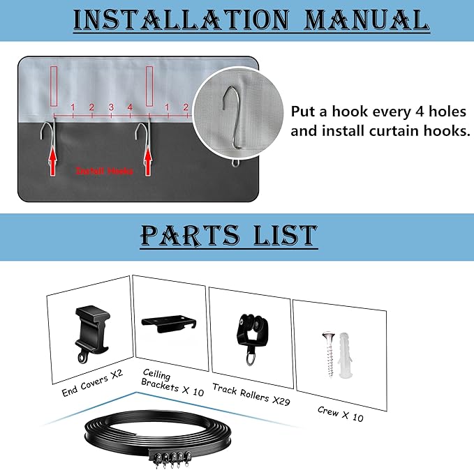 Room Divider Curtains with Ceiling Track, 95% Blackout Heavy Curtains Noise Reduction Privacy Curtain System Kits, 10 ft Wide x 9 ft Tall, Black, 1 Panel