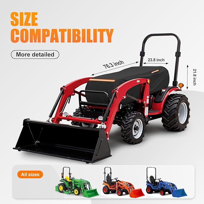 Waterproof Heavy Duty Half Tractor Cover 600D Oxford – Fits John Deere, Kubota, Mahindra, New Holland, Bobcat Tractors All Weather Protection, 76"L x 24"W x 22"H(Packaging Varies – Product Unchanged)