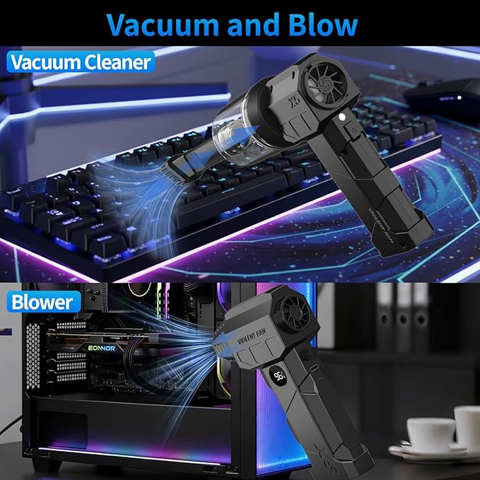 Compressed Air Duster, 180000RPM Electric Air Duster with Brushless Motor, Rechargeable Cordless Air Vacuum Blower Cleaning Kit with Display Screen and LED Light for Computer Keyboard Car and Outdoor