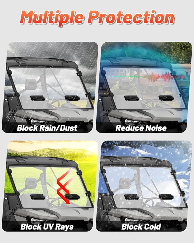 StarknightMT Scratch Resistant Vented Windshield Compatible With 2016-2025 Can-Am Defender HD5/HD8/HD10/MAX, Front Full Defender Windshield Hard Coated Polycarbonate Dust Windscreen