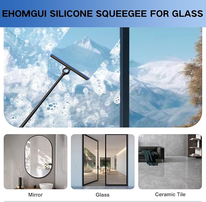 Squeegee for Window Cleaning, Shower Squeegee with Extension Pole, Telescopic Squeegee, Extendable Window Cleaner Tool for Car Windows, Tile Walls, Sliding Door, Shower Glass Door