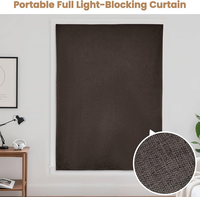 JILROIN Self Adhesive Curtains,100% Blackout Window Cover,No Drilling,Easy to Install,Provides Privacy Protection for Bedrooms (Dark Coffee- W60 × L84 in)