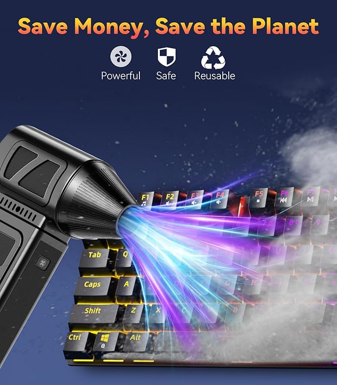 Upgraded Compressed Air Duster, 360000 RPM Electric Air Duster with 5 Gear Power Motor, 8000mAh Rechargeable Cordless Mini Blower Jet Turbo Fan Replace Air Can for Computer Keyboard Car Outdoor