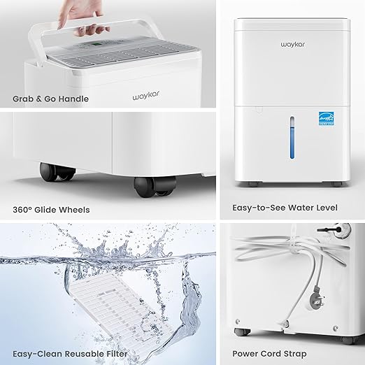Waykar 2000 Sq. Ft. Energy Star 2025 Dehumidifier for Basement & Home, Adjusts from 15% RH With Drain Hose, Ultra Quiet 35 dB for Bedroom & Bathroom