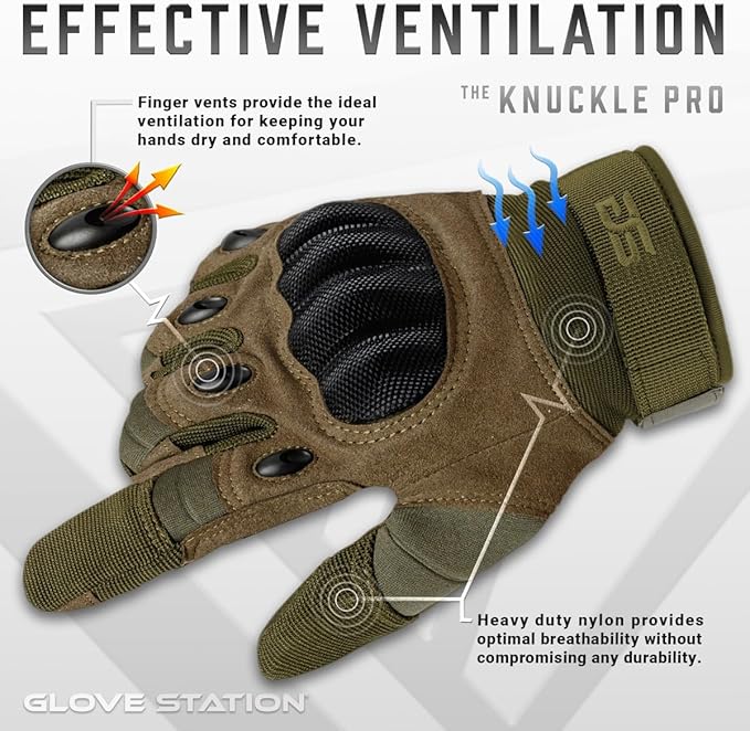 Glove Station Tactical Gloves for Men – Touchscreen Utility Gear with Hard Knuckle Protection Used in Motorcycle, Airsoft, Combat, Police, Shooting & Outdoor Work