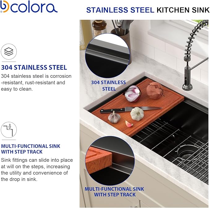 Dcolora 36 in. Black Undermount Kitchen Sink Workstation NANO-PVD Large Black Kitchen Sinks with Ledge Round Corner 16 304 Gauge Stainless Steel Single Bowl Basin, Gunmetal Black,36"x19"x10",DC-U7776