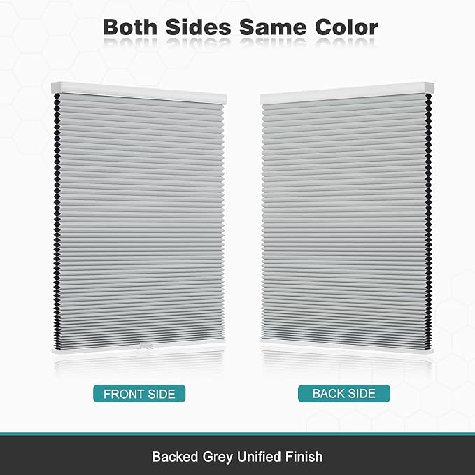 Changshade Cordless Cellular Shades, Blackout Honeycomb Shades for Windows, Pull Down Pleated Blinds, Easy to Install for Indoor Windows and French Doors,20" W x 48" H, Grey