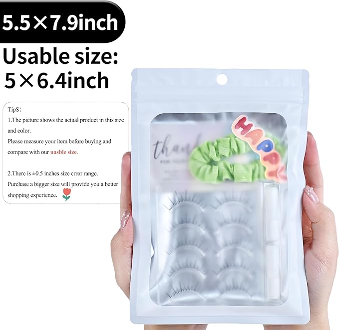 100 Pack Resealable Plastic Bags for Food Storage, Zipper Bags with Clear Front Window, Packaging Pouch for Small Business (White, 5.5x7.9 inch)
