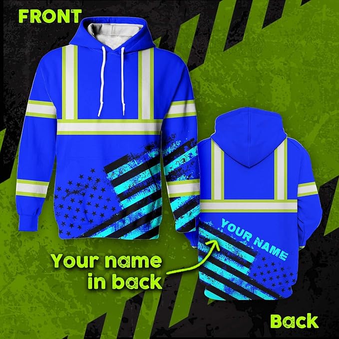 Color US Flag High Visibility Hoodie for Men Women Reflective Tapes Safety Workwear for Worker Runner Patriotic