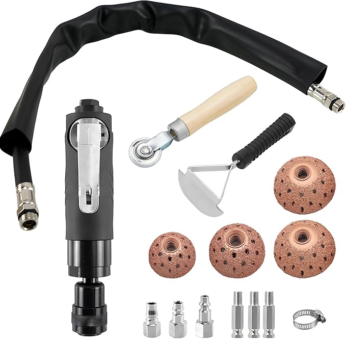 Air Tire Repair Polish Patch Tools Kit, with 2500 RPM Low Speed Air Tire Buffer, Tire Inner Liner Scrapper, Patch Roller, Tire Buffer Wheel