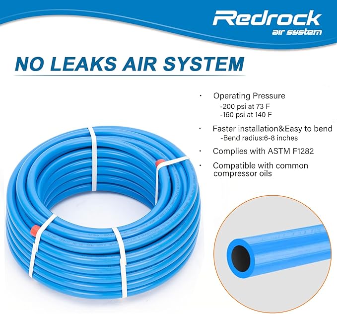 Compressed Air Piping System Pressured Leak-Proof Easy to Install 3/4" x 100 feet HDPE Aluminum Air Line Kit Air Compressor Hose kit Shop for Garage 200PSI ASTM F1282(Blue, 3/4"×100FT)