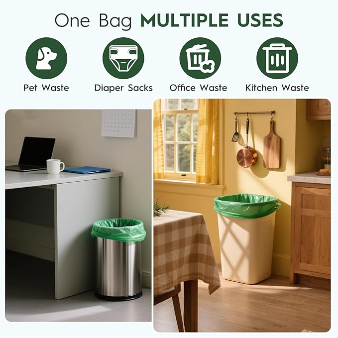 10-13 Gallon Compostable Trash Bags with Handles 30 Bags compost bags Food Scrap Green Waste Bags Thick 0.87 Mil 49.21 Liter ASTM D6400, US BPI and OK Compost Home Certified