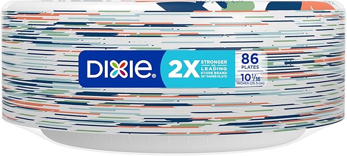 Dixie Large Paper Plates, 10 Inch, 86 Count, 2X Stronger, Microwave-Safe, Soak-Proof, Cut Resistant, Disposable Plates For Everyday Breakfast, Lunch, & Dinner Meals