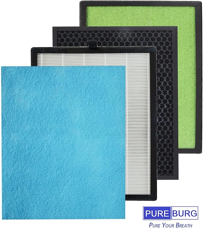 PUREBURG Replacement Filter Compatible with Mooka KJ203F, Elechomes KJ203F-142 Air Purifiers, 2-Pack H13 HEPA 4 Activated Carbon Pre-Filters 4-Stage Filtration