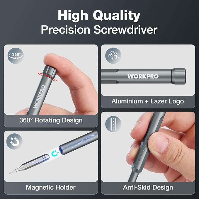 WORKPRO 60-in-1 Precision Screwdriver Set with Pop-up Magnetic Case, Well-organized CRV Small Screwdrivers, 360°Spin Mini Screw Driver Kit for Electronics, Phone, Computer, PC, Watch, Eyeglass