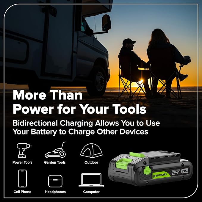 Greenworks 24V Cordless Brushless 400 in-lbs Drill/Driver, Lightweight, LED Work Light,18+1 Clutch, 2.0Ah USB-C Battery (12,000mAh Power Bank),30W USB-C Charger and USB C to USB C Cable(3.3FT)