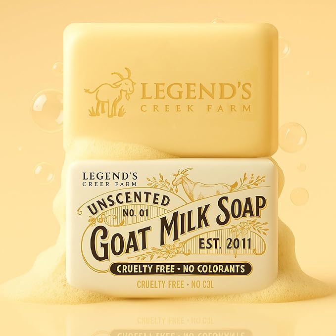 Legend's Creek Farm Goat Milk Soap - Triple Milled Cleansing Moisturizing Bar for Hands and Body - 9 Oz Creamy Lather, Nourishing, Natural Soap for Sensitive Skin (Unscented, Pack of 1)