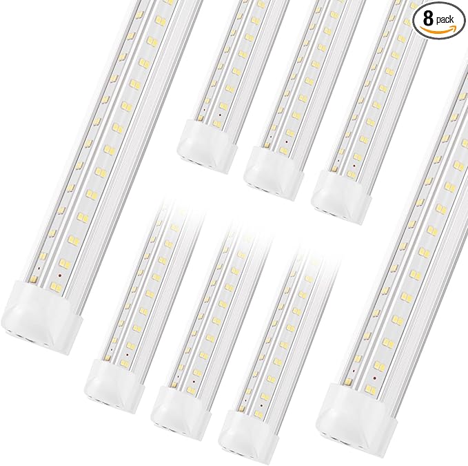 Led Shop Lights,4FT LED Light 50W 6500K 7000LM Led Daylight,Garage Light Linkable Clear Cover Integrated V-Shape for Garage Warehouse Workbench Workshop(8-Pack)