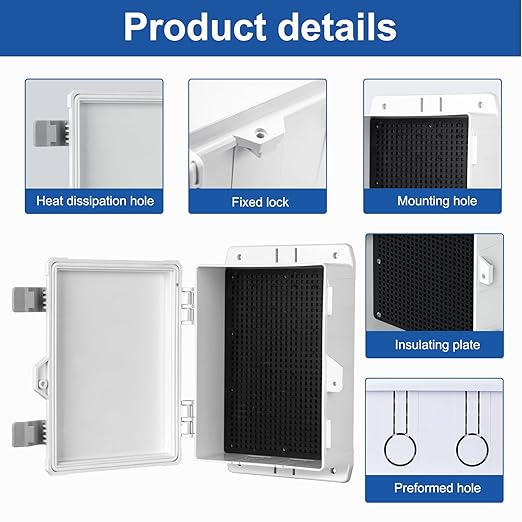 Electrical Junction Box 8.7"x5.3"x3" ABS Waterproof Enclosure Plastic Weatherproof Project Box with Internal Mounting Panel Hinged Cover (Grey Plastic)
