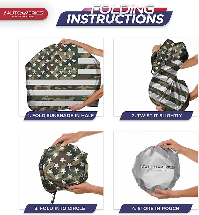 Autoamerics 1-Piece Windshield Sun Shade ERDL Camo American Flag USA Design - Foldable Car Front Window Sunshade for Most Sedans SUV Truck - Blocks Max UV Rays and Keeps Your Vehicle Cool - Small