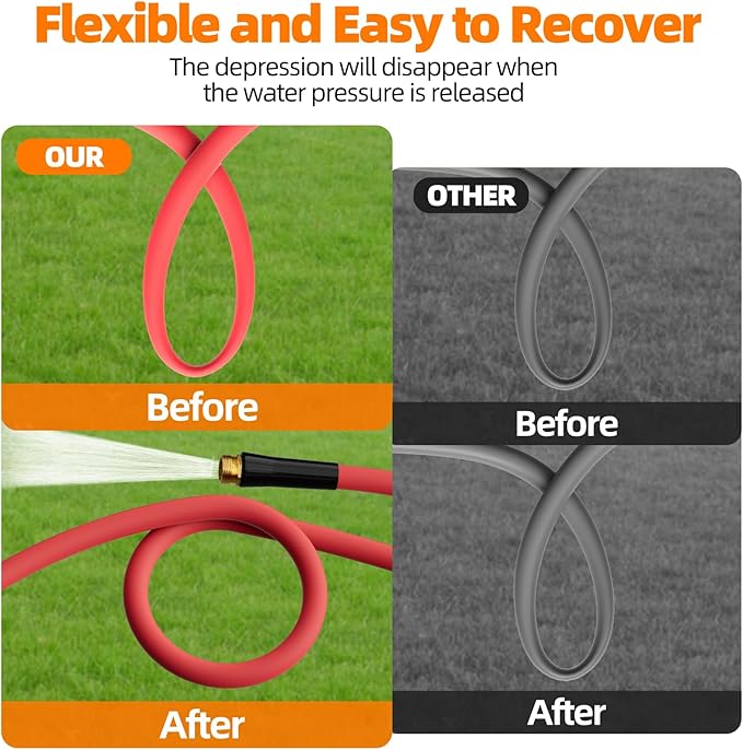 Hot/Cold Heavy Duty Water Garden Hose -50℉ to 190℉, Water Garden Hose 100 ft x 5/8'', 600Psi & Lightweight & Flexible Rubber Hose with 3/4'' Brass fittings for Outdoor, Yard, RV