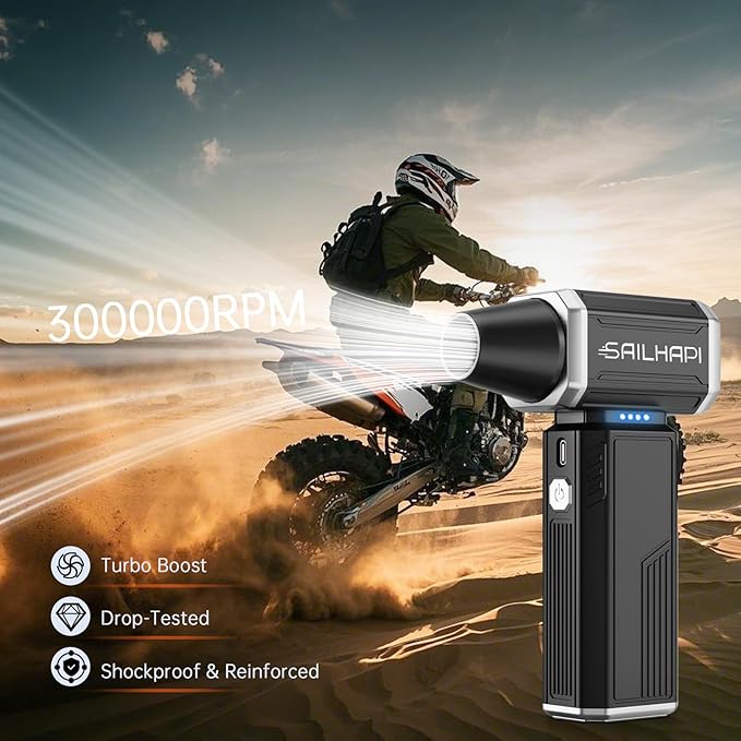 Compressed Air Duster 300000RPM, Cordless Electric Office Duster Brushless Motor Replace Canned Air, Rechargeable Durable Turbo Blower for PC, Car, Keyboard & Outdoor, Birthday Gifts for Men