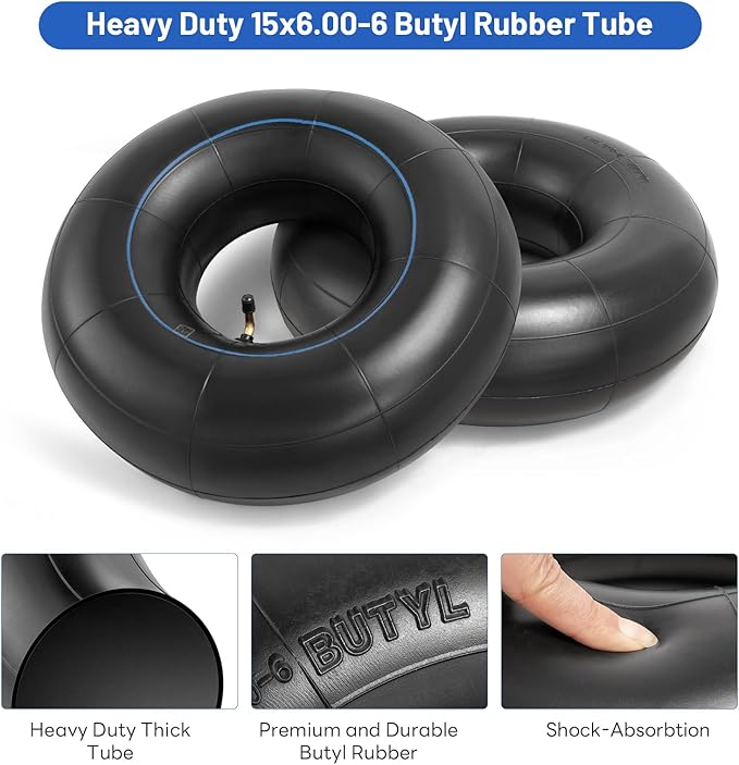 Heavy Duty 15x6.00-6 Butyl Inner Tubes with TR-87 Bent Valve Stem, Premium Replacement 6.00/6.50-6 Lawn Mower Tire Tubes Fit for Snow Blowers, Go Karts, Golf Carts, Wheelbarrows and More 2 Pcs