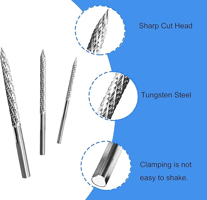 Tire Repair Carbide Burr Drill Bit & Reamer Kit (3-Pack) - 3 Size (3mm/4.5mm/6mm) for Car Auto Truck Tire Puncture Repair Carbon Steel Repair Tools