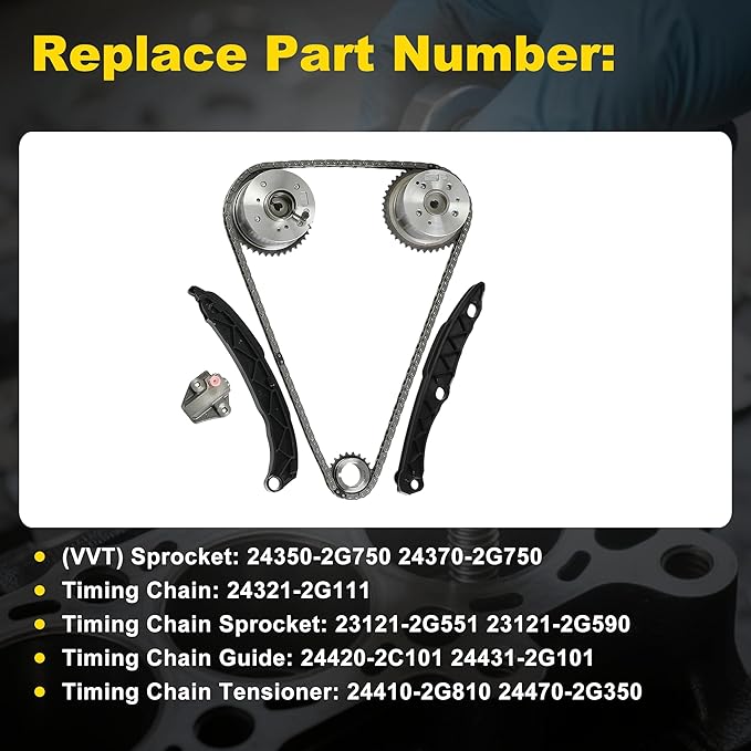 G4KJ Engine Rebuild Kit Timing Chain Kit with VVT Gear Piston Kit Fit for Kia Optima Sorento Sportage 2.4L 2011-2018 Fit for Hyundai Sonata Santa fe Tucson 2.4L 2011-2020 24350-2G750 243212G111