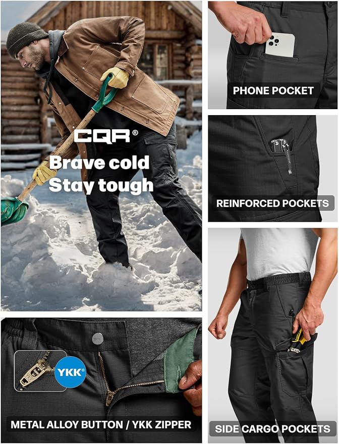 CQR Men's Winter Tactical Cargo Pants, Thermal Fleece Lined Outdoor Snow Ski Hiking Work