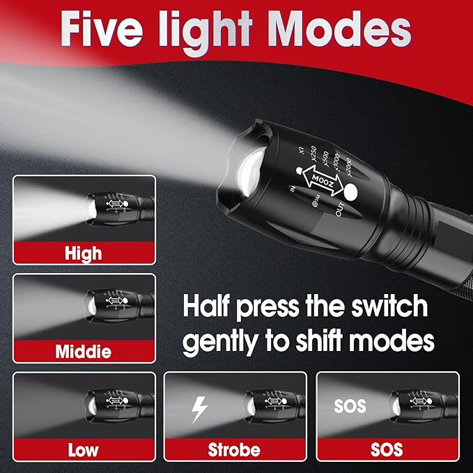 7 Pack Flashlights High Lumens, Tactical Flashlight with 5 Modes, Waterproof Zoomable LED Flashlights for Home, Small Flashlight for Camping Home Emergencies, Hunting Camping Essentials