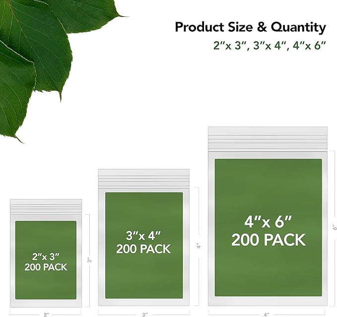 Assorted Resealable Plastic Bags 600 Pack — Clear Reclosable Variety Pack (2 x 3, 3 x 4, 4 x 6 Inch) with Zipper Seal for Jewelry, Beads, Small Parts, Crafts