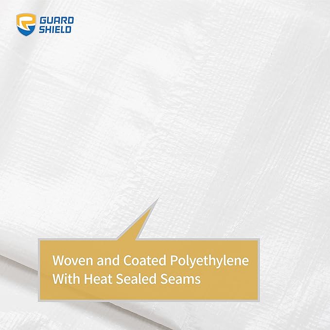 GUARD SHIELD Heavy Duty Tarp 16x20 Feet White Multi Purpose Thick Waterproof Poly Tarp Cover 10mil