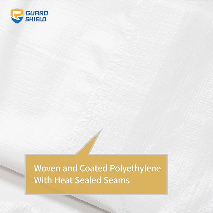 GUARD SHIELD Heavy Duty Tarp 16x16 Feet White Multi Purpose Thick Waterproof Poly Tarp Cover 10mil