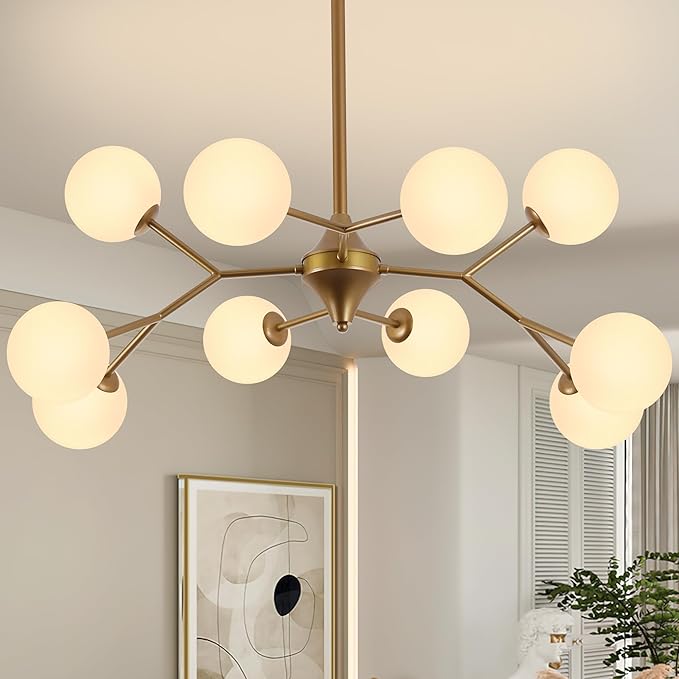 COCOSTAR Reddish Sand Gold Dining Room Chandelier, 10 Lights Modern Sputnik Chandelier for Kitchen Island Living Room Bedroom, Ceiling Light Fixture Over Table, G9 Base