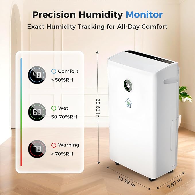 6,500 Sq Ft Smart Home Dehumidifier with Drain Hose, 1.45 Gallons Water Tank, 24 Hr Timer, 60 Pints, High Efficiency Compressor for Large Rooms,Basements, Bathrooms and Bedrooms