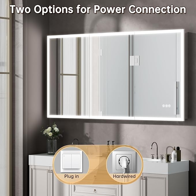30"x32" Medicine Cabinet Mirror, LED Lighted Medicine Cabinet with Electrical Outlet＆USB, Anti-Fog, 3 Colors Temperature Stepless Dimmable, Aluminum Cabinet for Storage and Mordern Decor