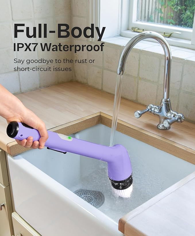 LyriFine Electric Spin Scrubber, New Full-Body IPX7 Waterproof Bathroom Cleaner Brush, Shower Scrubber with Long Handle & 2 Speed, Heads Replacement, Cleaning Supplies for Tub Shower Tile Floor