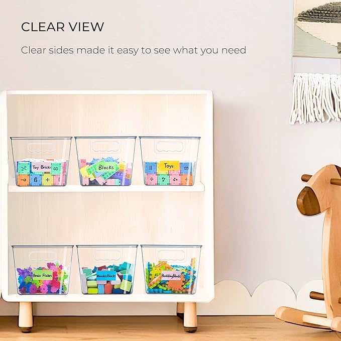 6 Pack Clear Stackable Storage Bins, Plastic Toy Organizers and Storage with Lids, Toy Bins for Kids Organizer, Storage Container for Organizing for Playroom, Toy Storage Organizer Holds Toys(6)