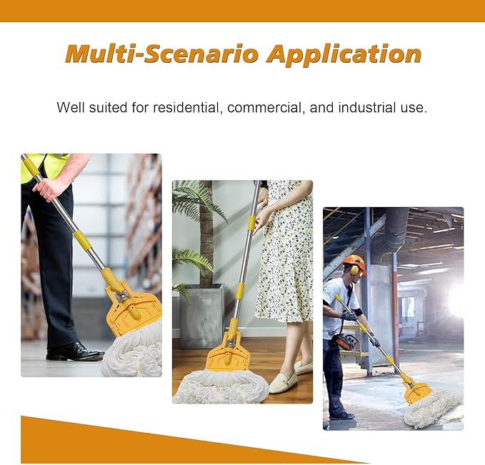Commercial Heavy Duty Industrial Cotton Mop, 61 inch Metal Commercial Mop Stick for Home, Garage,Office, Workshop, Warehouse Floor Cleaning, 1 Pack